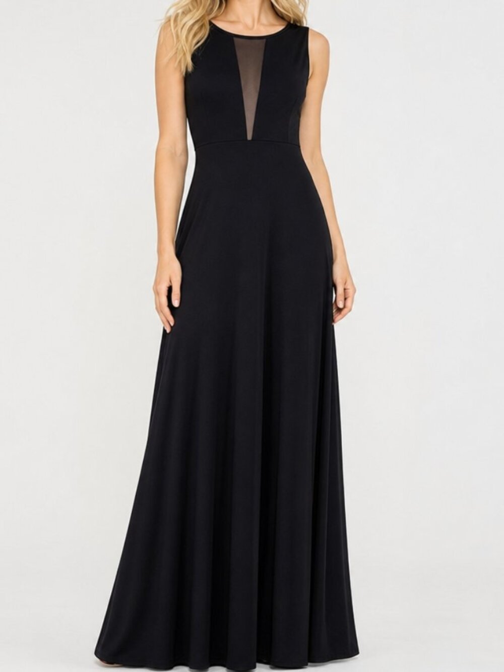 Monteau Black Maxi Sheer Mesh Back Sleeveless Dress Small